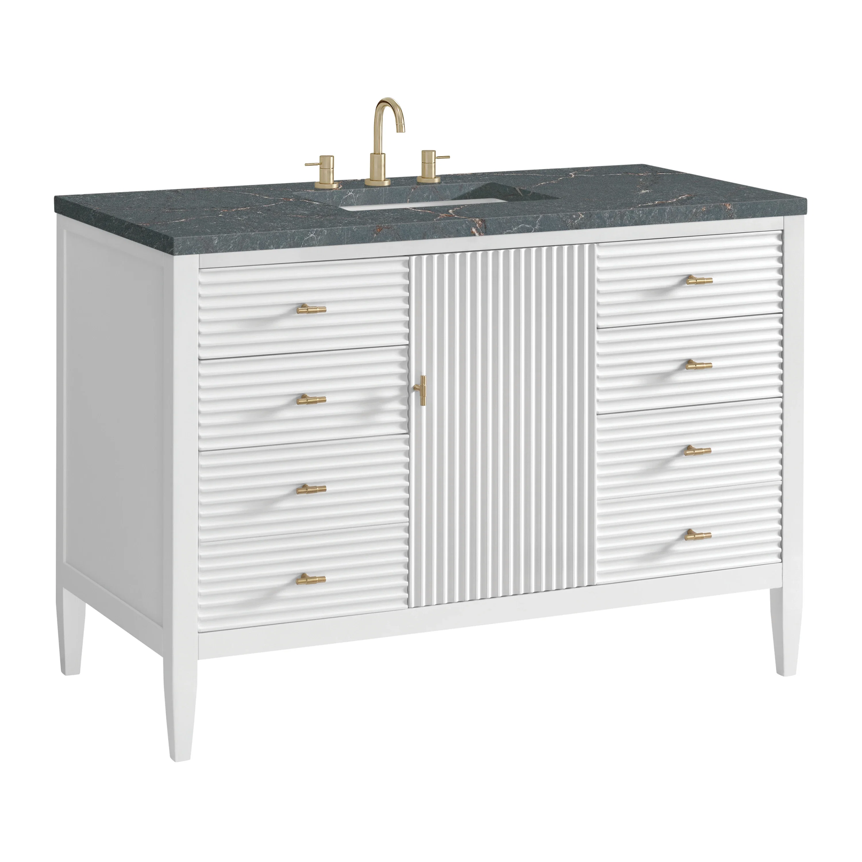 Myrrin 48" Single Vanity, Bright White w/ 3 CM Parisien Bleu Silestone Top
