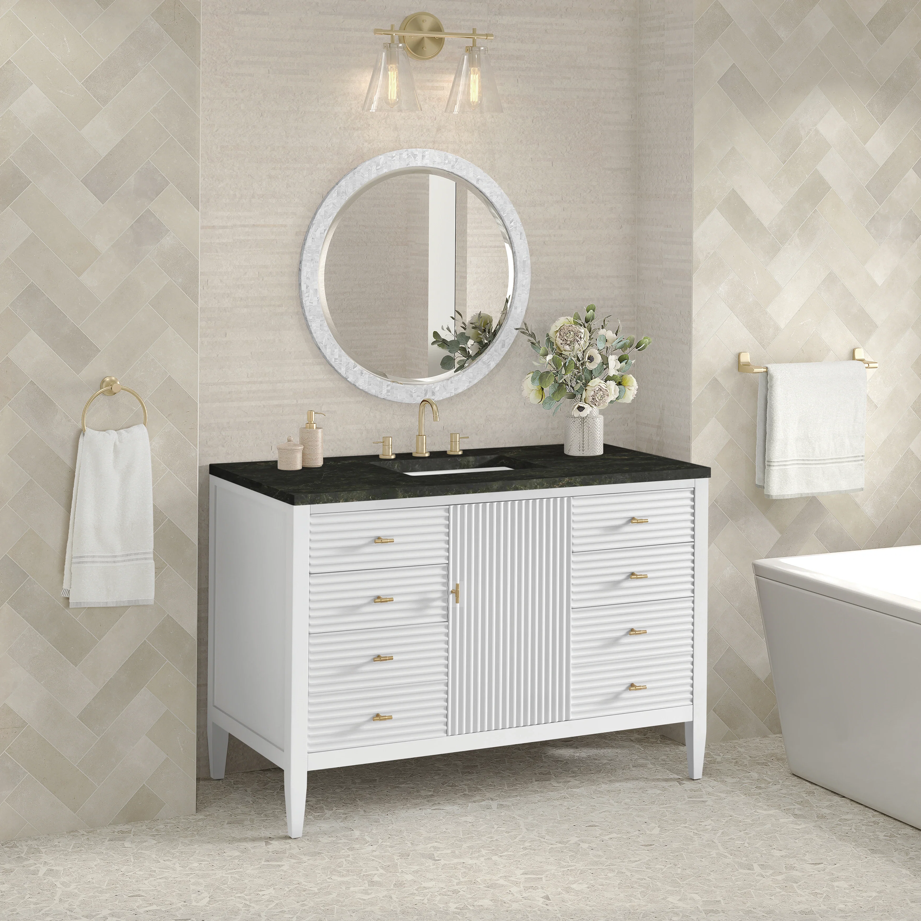 Myrrin 48" Single Vanity, Bright White, w/ 3 CM Phantome Eclos Top