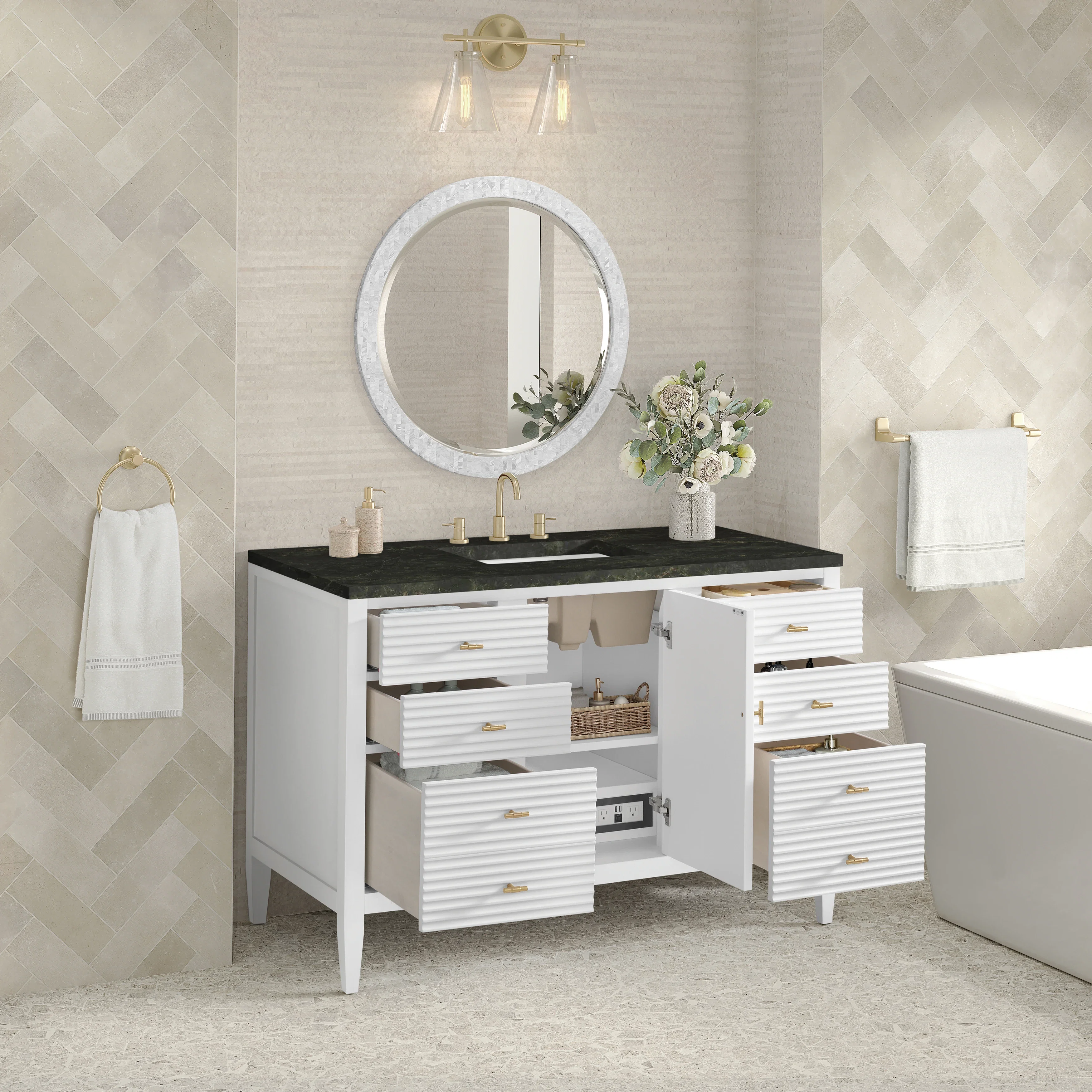 Myrrin 48" Single Vanity, Bright White, w/ 3 CM Phantome Eclos Top
