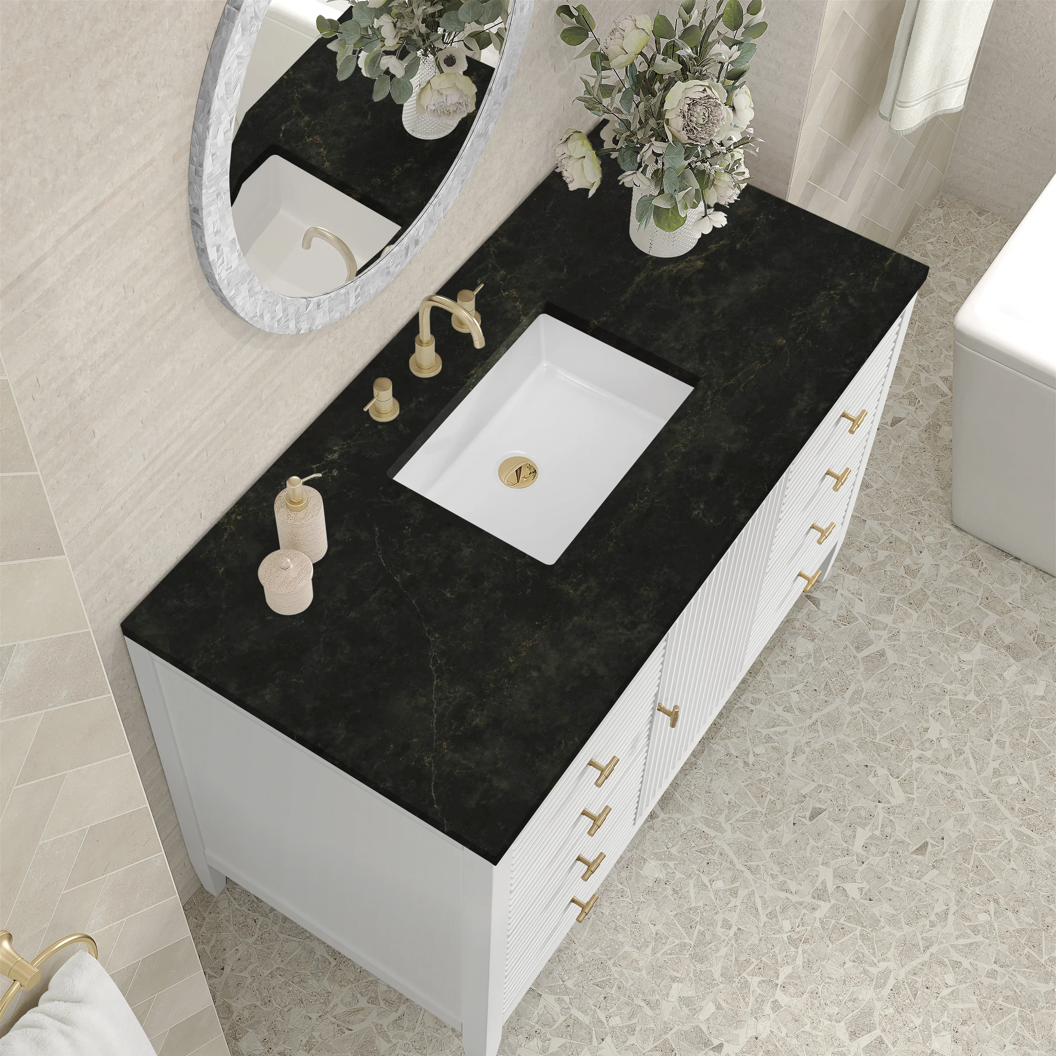 Myrrin 48" Single Vanity, Bright White, w/ 3 CM Phantome Eclos Top