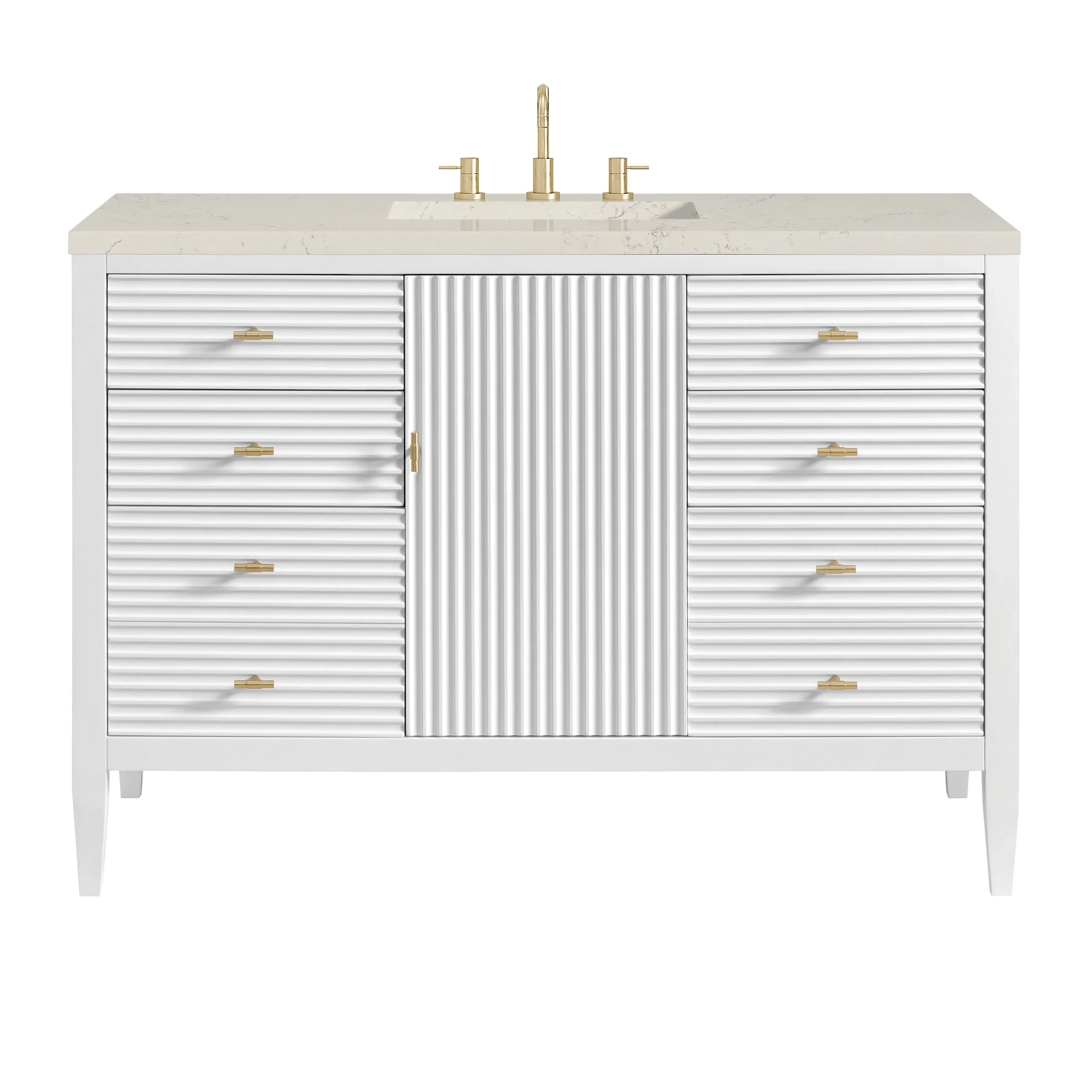 Myrrin 48" Single Vanity, Bright White, w/ 3 CM Siberian Silestone Top