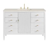 Myrrin 48" Single Vanity, Bright White, w/ 3 CM Siberian Silestone Top