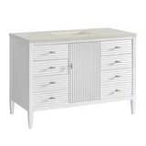 Myrrin 48" Single Vanity, Bright White, w/ 3 CM Siberian Silestone Top