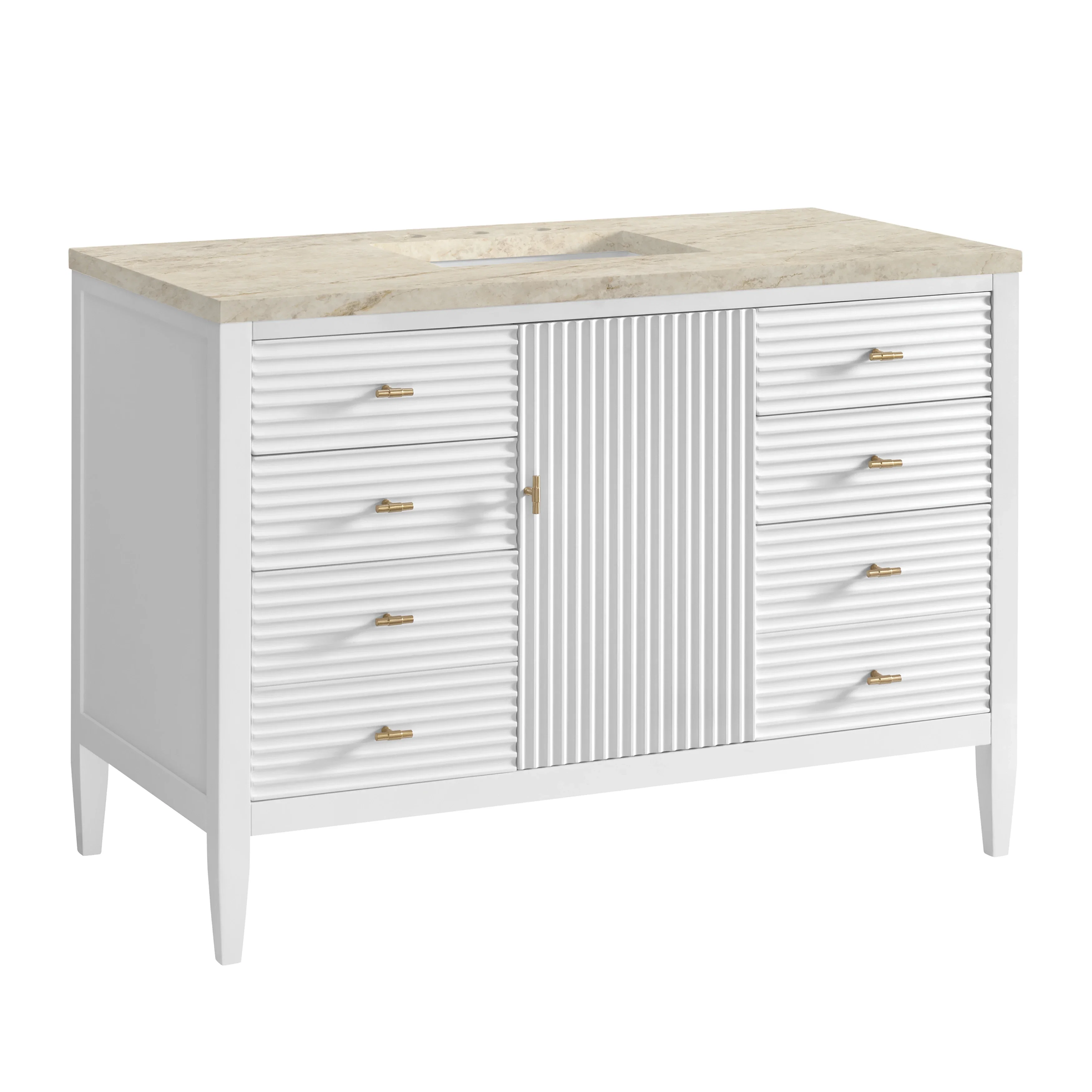 Myrrin 48" Single Vanity, Bright White, w/ 3 CM Tajnar Eclos Top
