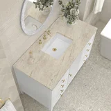 Myrrin 48" Single Vanity, Bright White, w/ 3 CM Tajnar Eclos Top