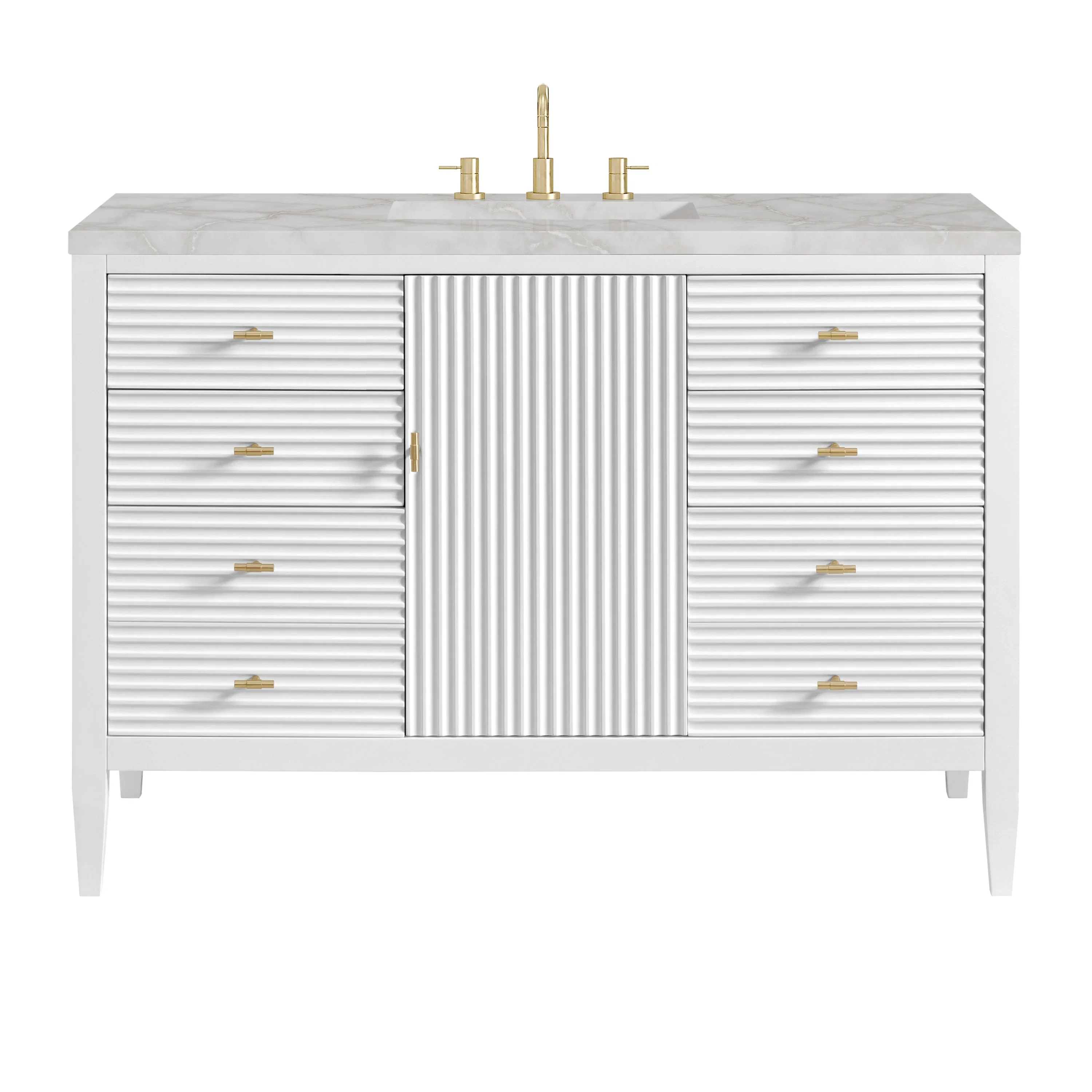Myrrin 48" Single Vanity, Bright White w/ 3 CM Victorian Silver Silestone Top