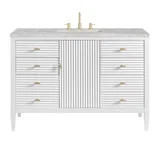 Myrrin 48" Single Vanity, Bright White w/ 3 CM Victorian Silver Silestone Top