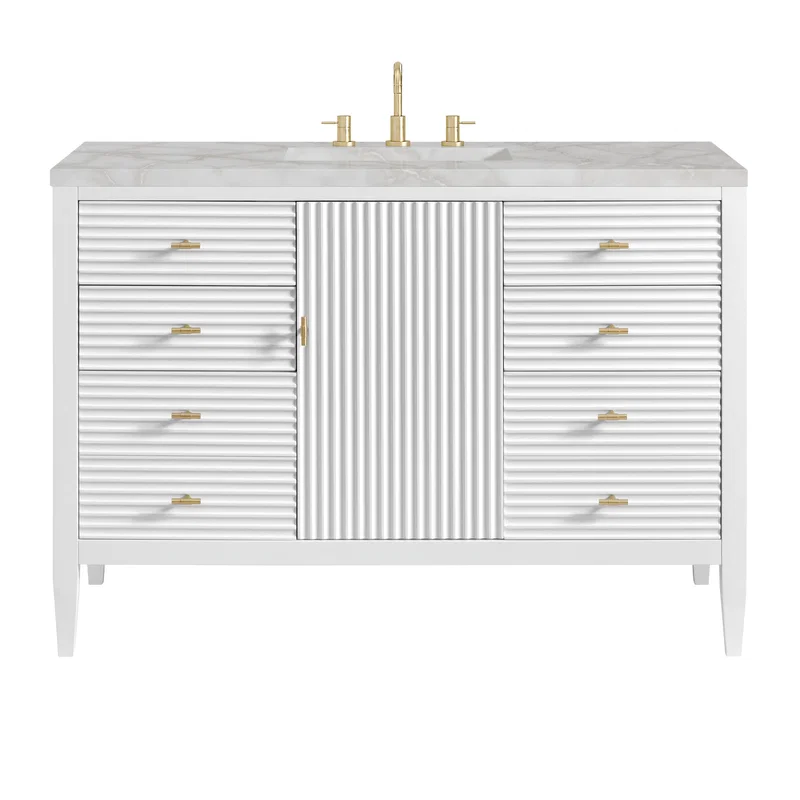Myrrin 48" Single Vanity, Bright White w/ 3 CM Victorian Silver Silestone Top
