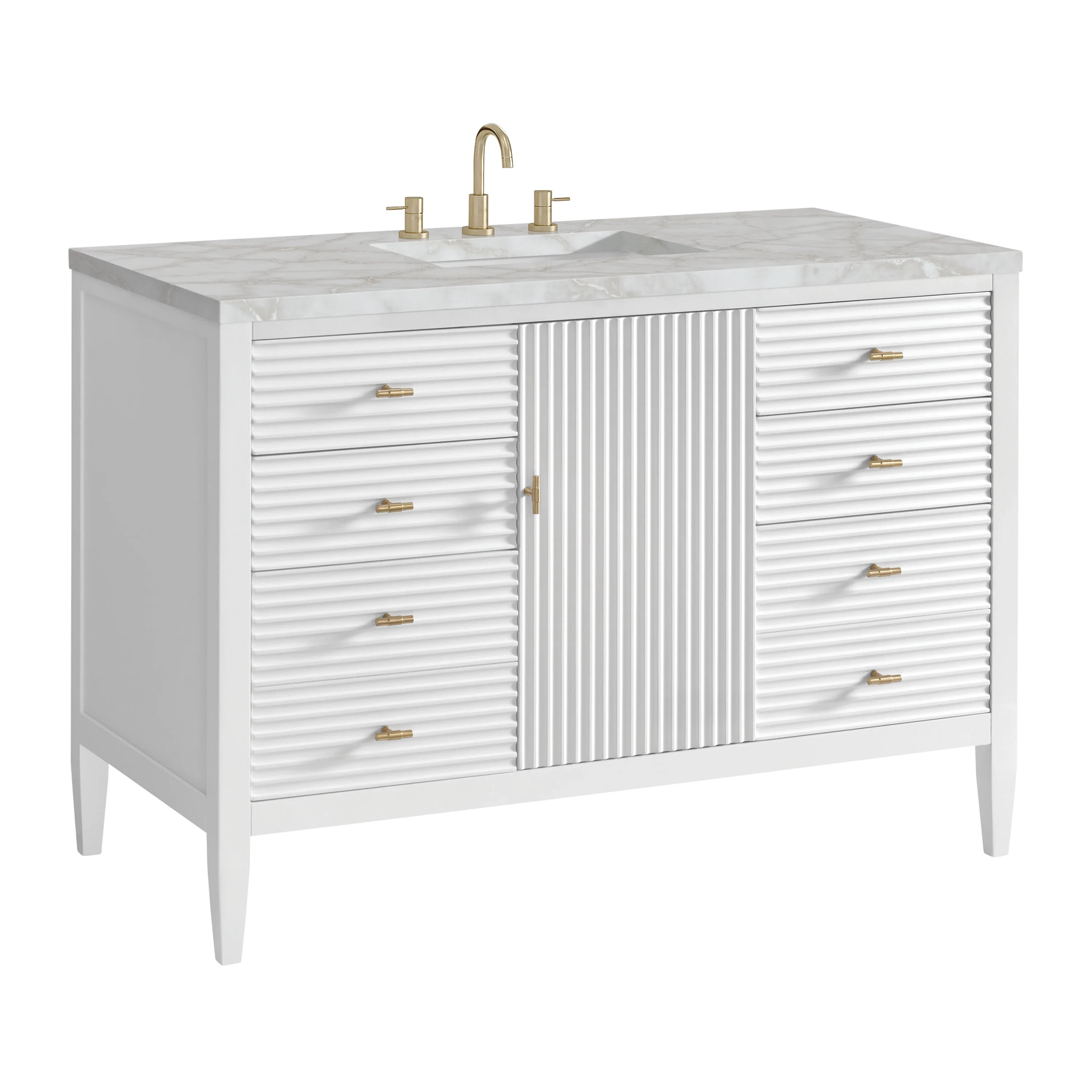 Myrrin 48" Single Vanity, Bright White w/ 3 CM Victorian Silver Silestone Top