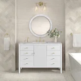 Myrrin 48" Single Vanity, Bright White w/ 3 CM Victorian Silver Silestone Top
