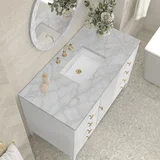 Myrrin 48" Single Vanity, Bright White w/ 3 CM Victorian Silver Silestone Top