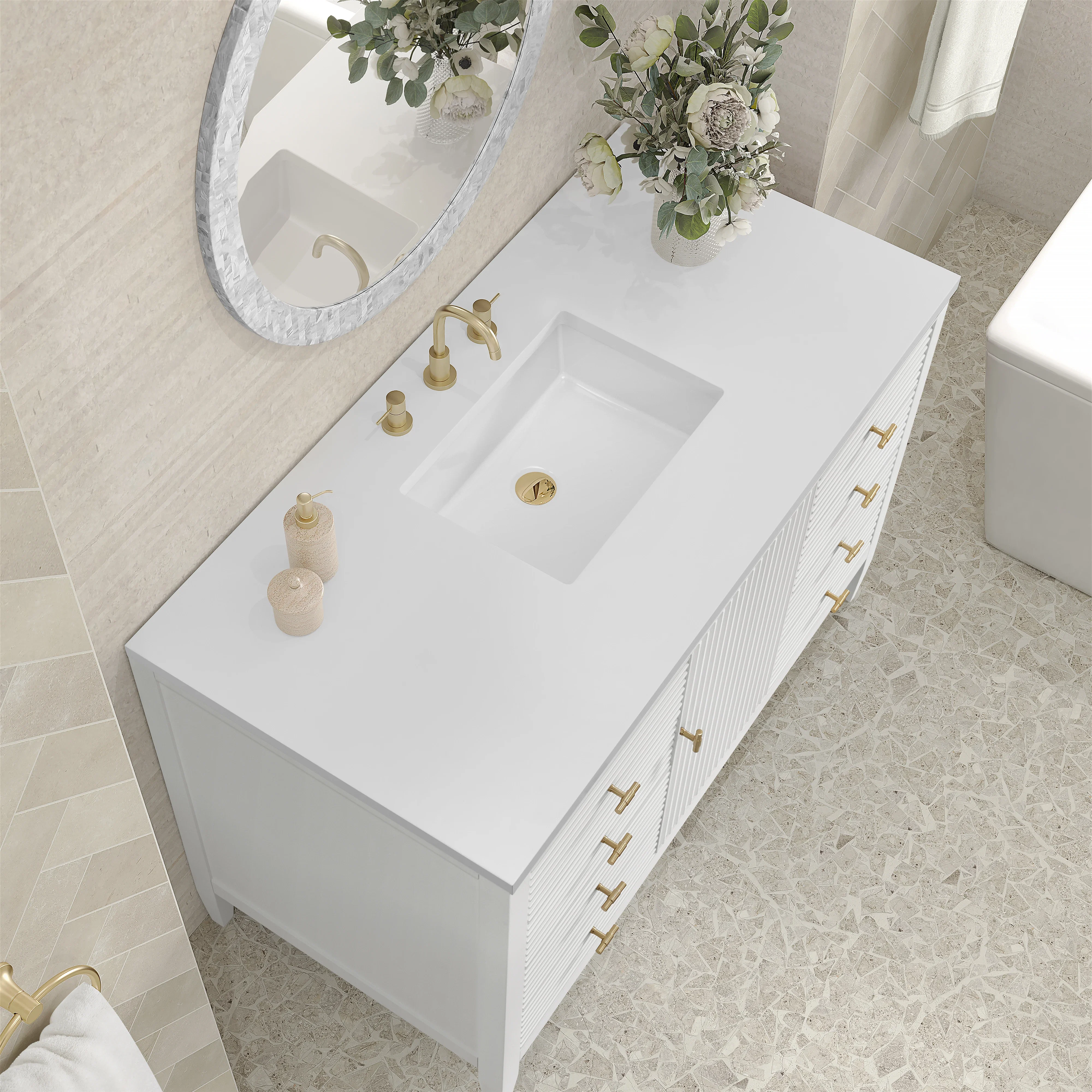 Myrrin 48" Single Vanity, Bright White w/ 3 CM White Zeus Silestone Top