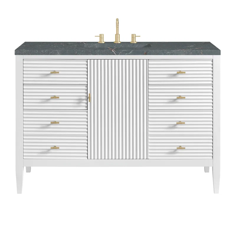 Myrrin 48" Single Vanity, Bright White w/ 3 CM Parisien Bleu Silestone Top w/FreePower Wireless Charger