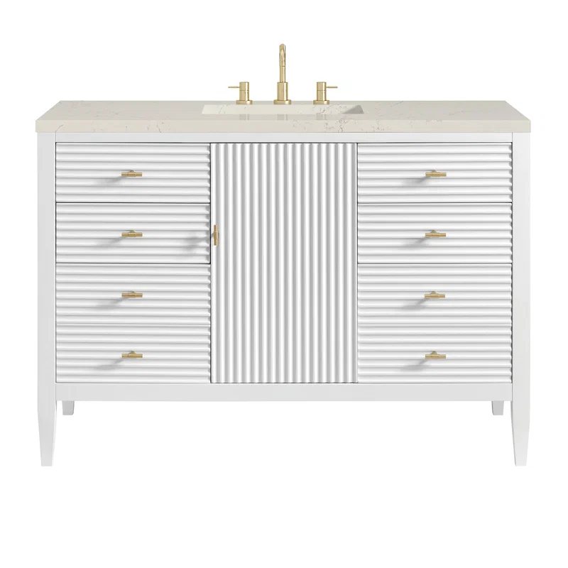 Myrrin 48" Single Vanity, Bright White, w/ 3 CM Siberian Silestone Top w/FreePower Wireless Charger