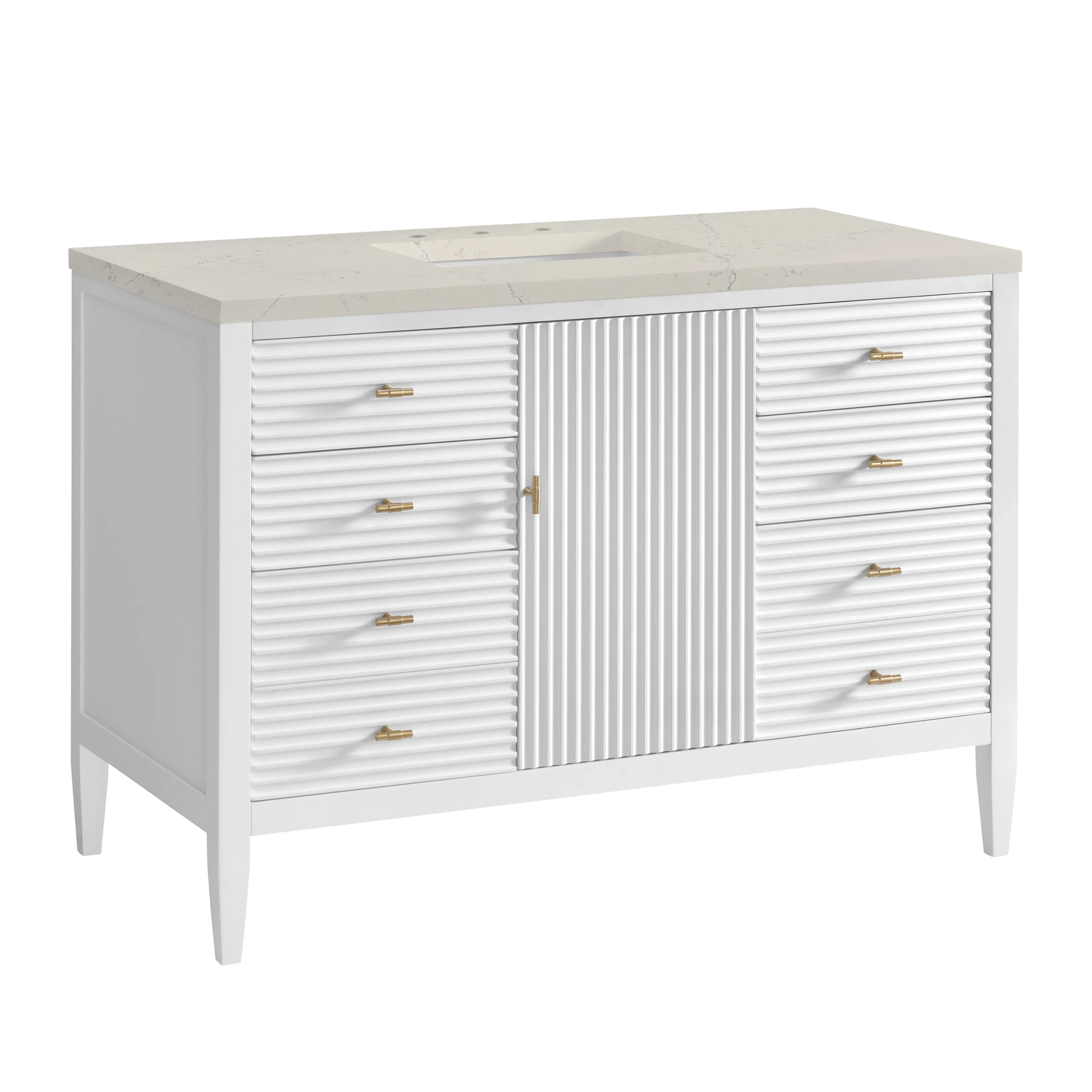 Myrrin 48" Single Vanity, Bright White, w/ 3 CM Siberian Silestone Top w/FreePower Wireless Charger