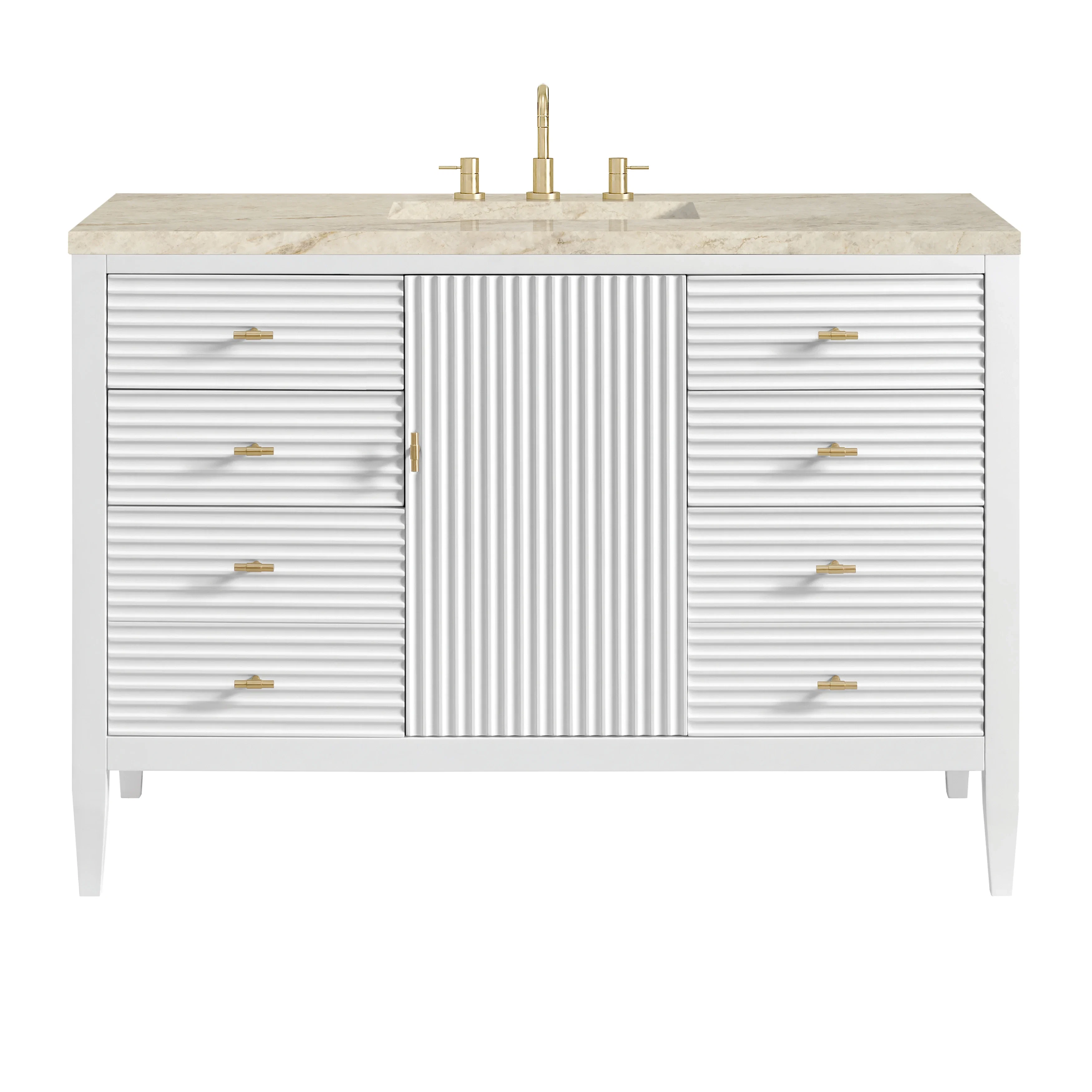 Myrrin 48" Single Vanity, Bright White, w/ 3 CM Tajnar Eclos Top w/FreePower Wireless Charger