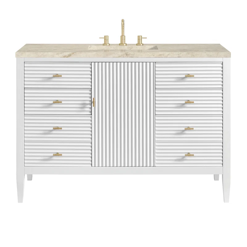 Myrrin 48" Single Vanity, Bright White, w/ 3 CM Tajnar Eclos Top w/FreePower Wireless Charger