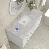 Myrrin 48" Single Vanity, Bright White w/ 3 CM Victorian Silver Silestone Top w/FreePower Wireless Charger