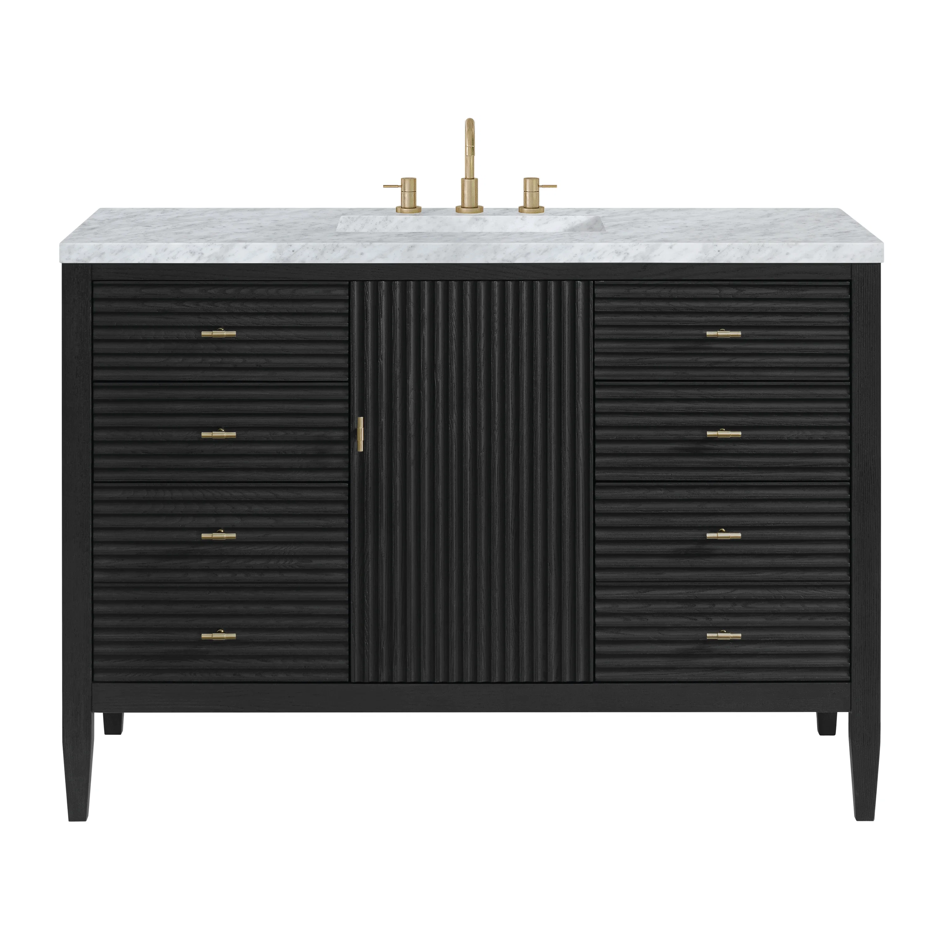 Myrrin 48" Single Vanity, Carbon Oak w/ 3 CM Carrara White Marble Top