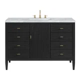 Myrrin 48" Single Vanity, Carbon Oak w/ 3 CM Carrara White Marble Top