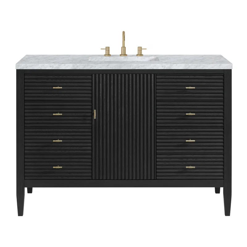 Myrrin 48" Single Vanity, Carbon Oak w/ 3 CM Carrara White Marble Top