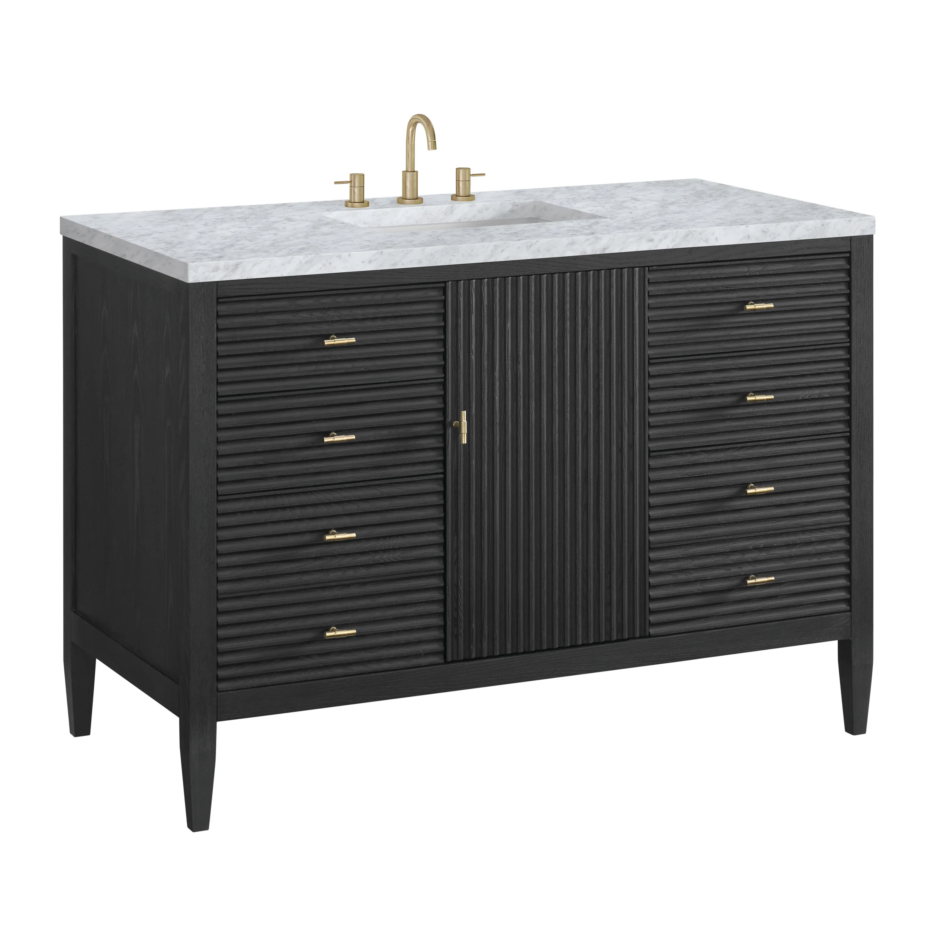 Myrrin 48" Single Vanity, Carbon Oak w/ 3 CM Carrara White Marble Top