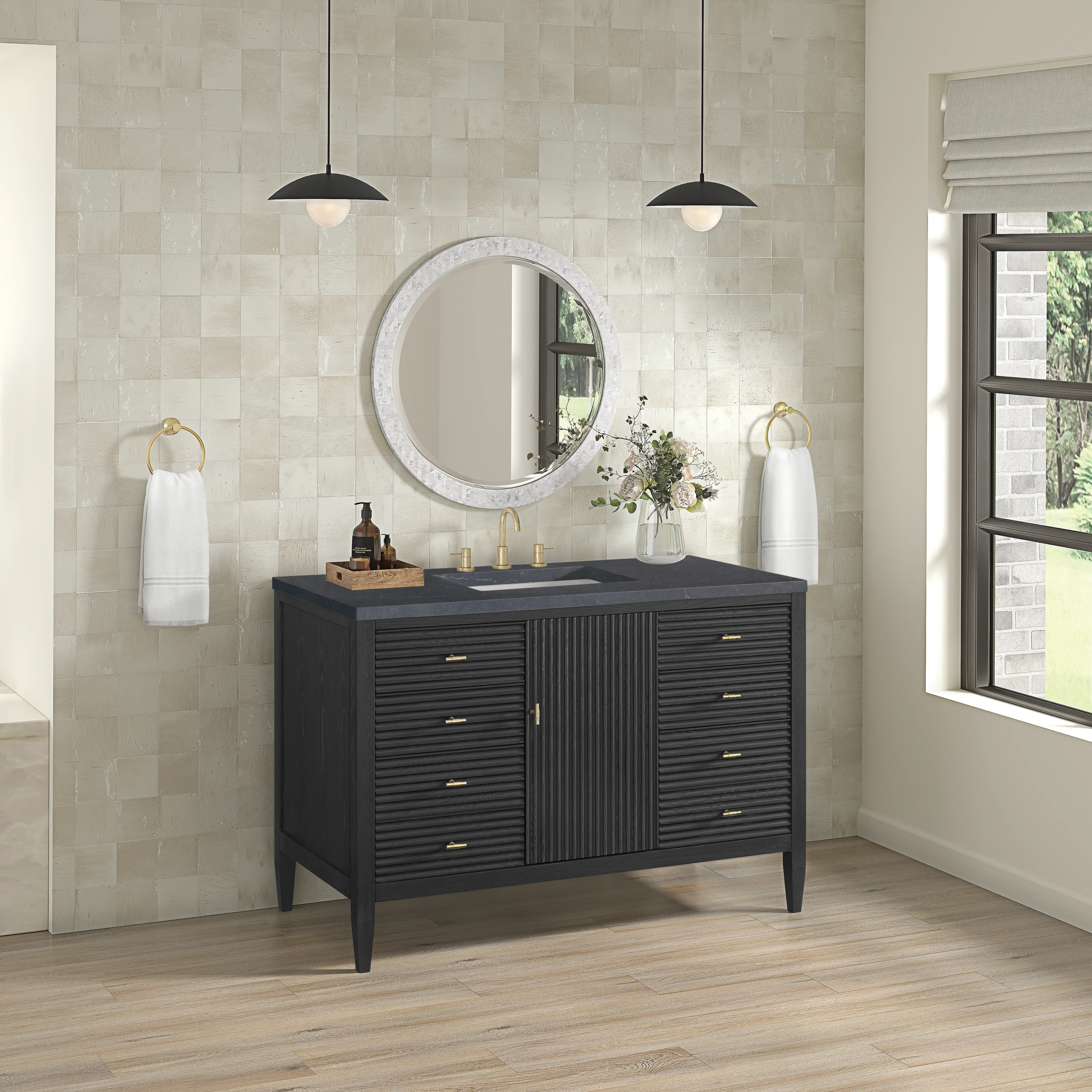 Myrrin 48" Single Vanity, Carbon Oak w/ 3 CM Charcoal Soapstone Silestone Top