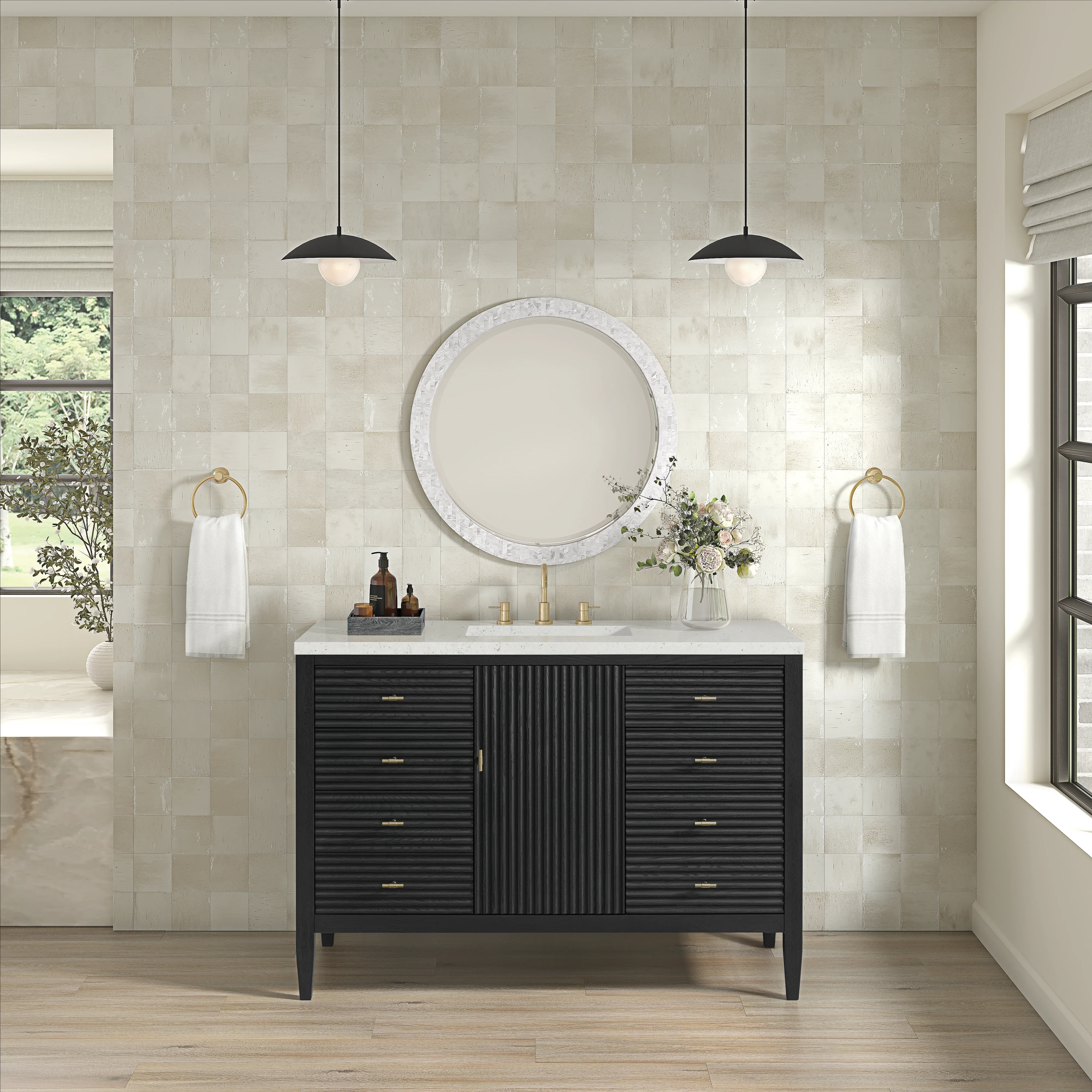 Myrrin 48" Single Vanity, Carbon Oak w/ 3 CM Lime Delight Silestone Top