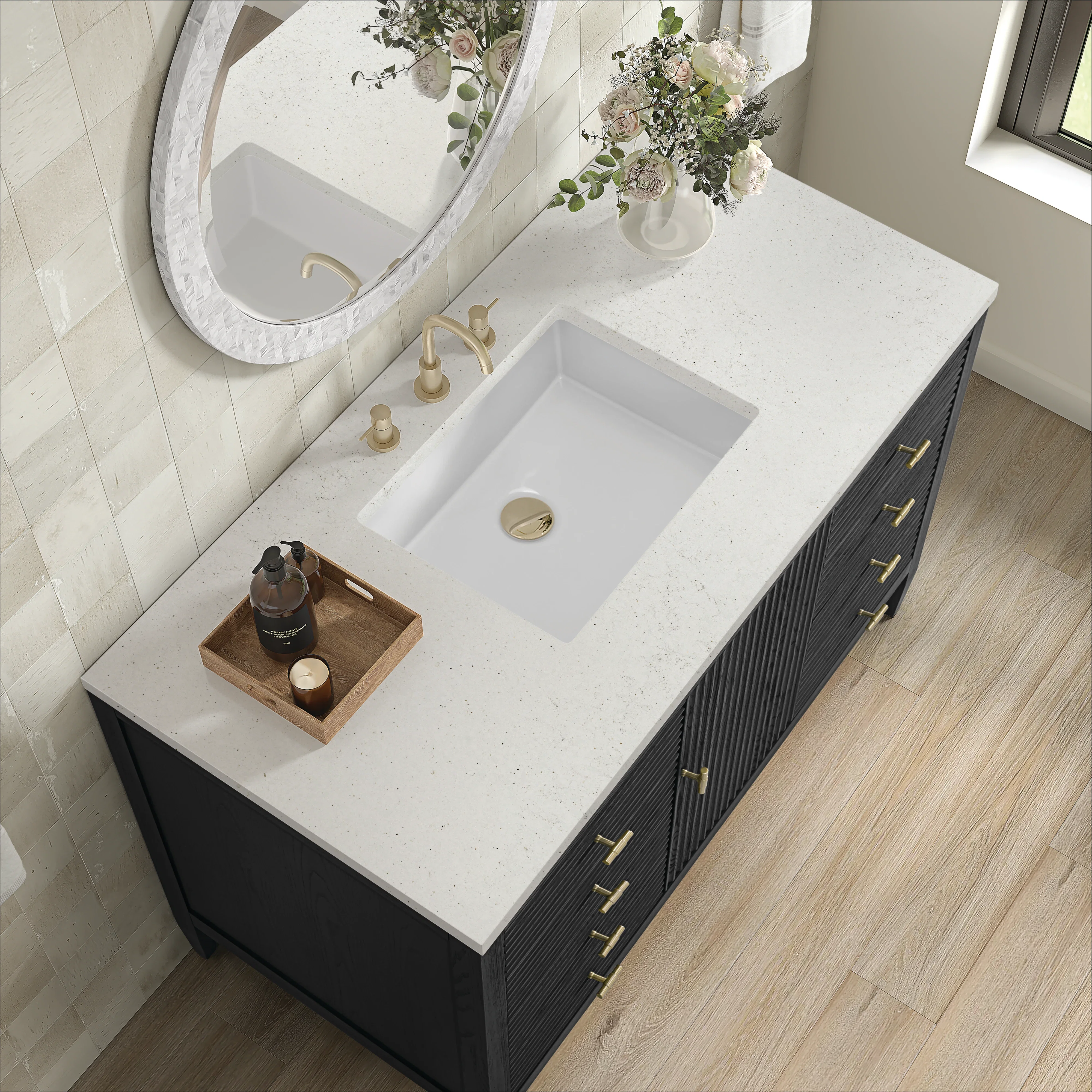 Myrrin 48" Single Vanity, Carbon Oak w/ 3 CM Lime Delight Silestone Top