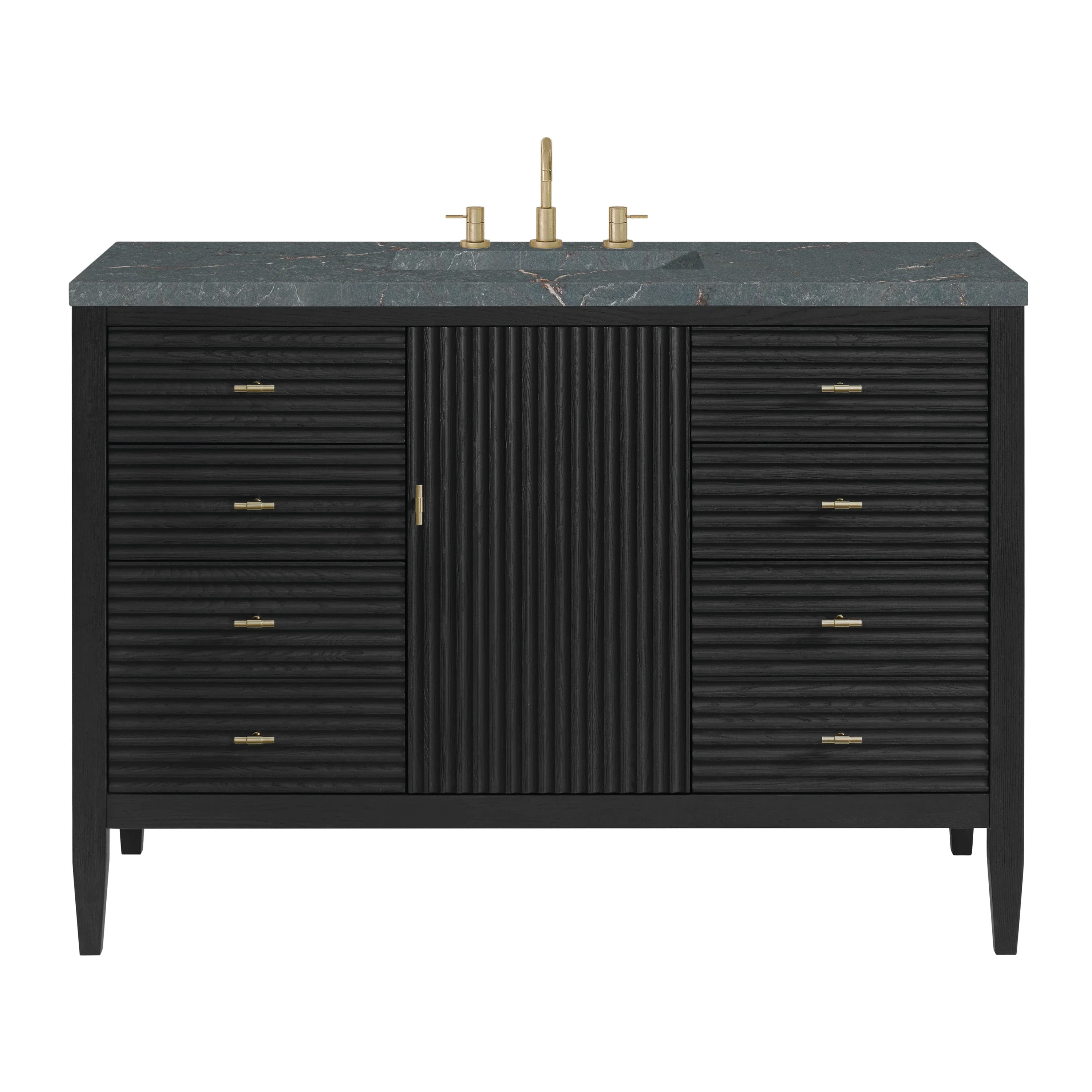Myrrin 48" Single Vanity, Carbon Oak w/ 3 CM Parisien Bleu Silestone Top