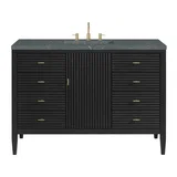 Myrrin 48" Single Vanity, Carbon Oak w/ 3 CM Parisien Bleu Silestone Top