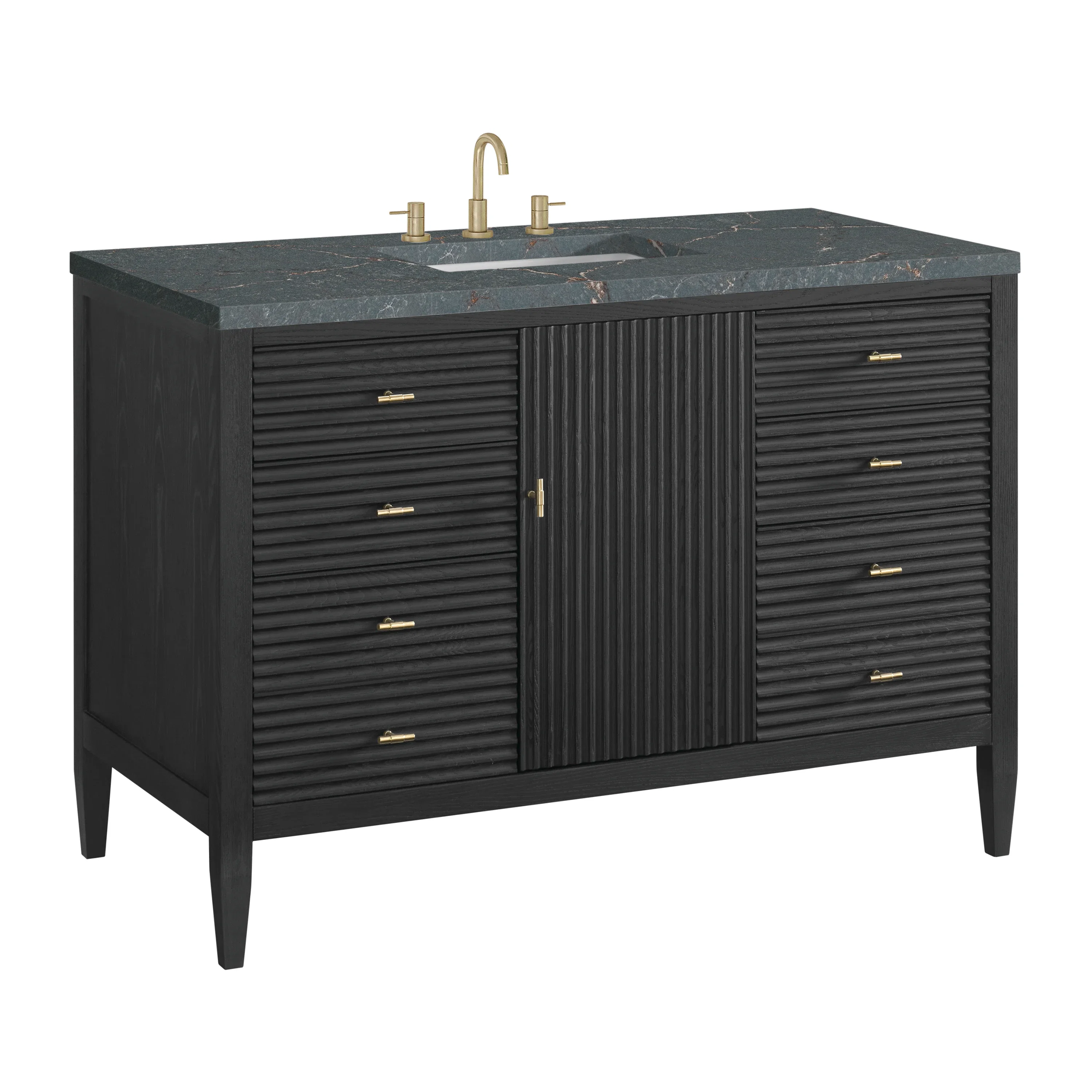 Myrrin 48" Single Vanity, Carbon Oak w/ 3 CM Parisien Bleu Silestone Top