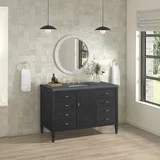 Myrrin 48" Single Vanity, Carbon Oak w/ 3 CM Parisien Bleu Silestone Top