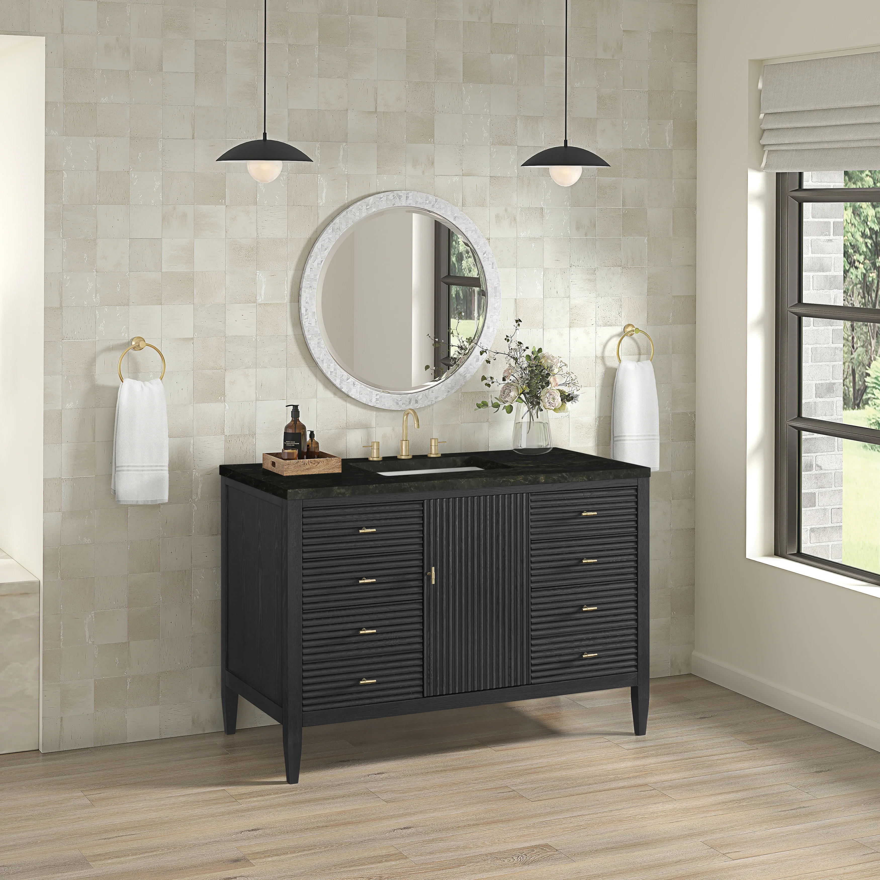 Myrrin 48" Single Vanity, Carbon Oak, w/ 3 CM Phantome Eclos Top