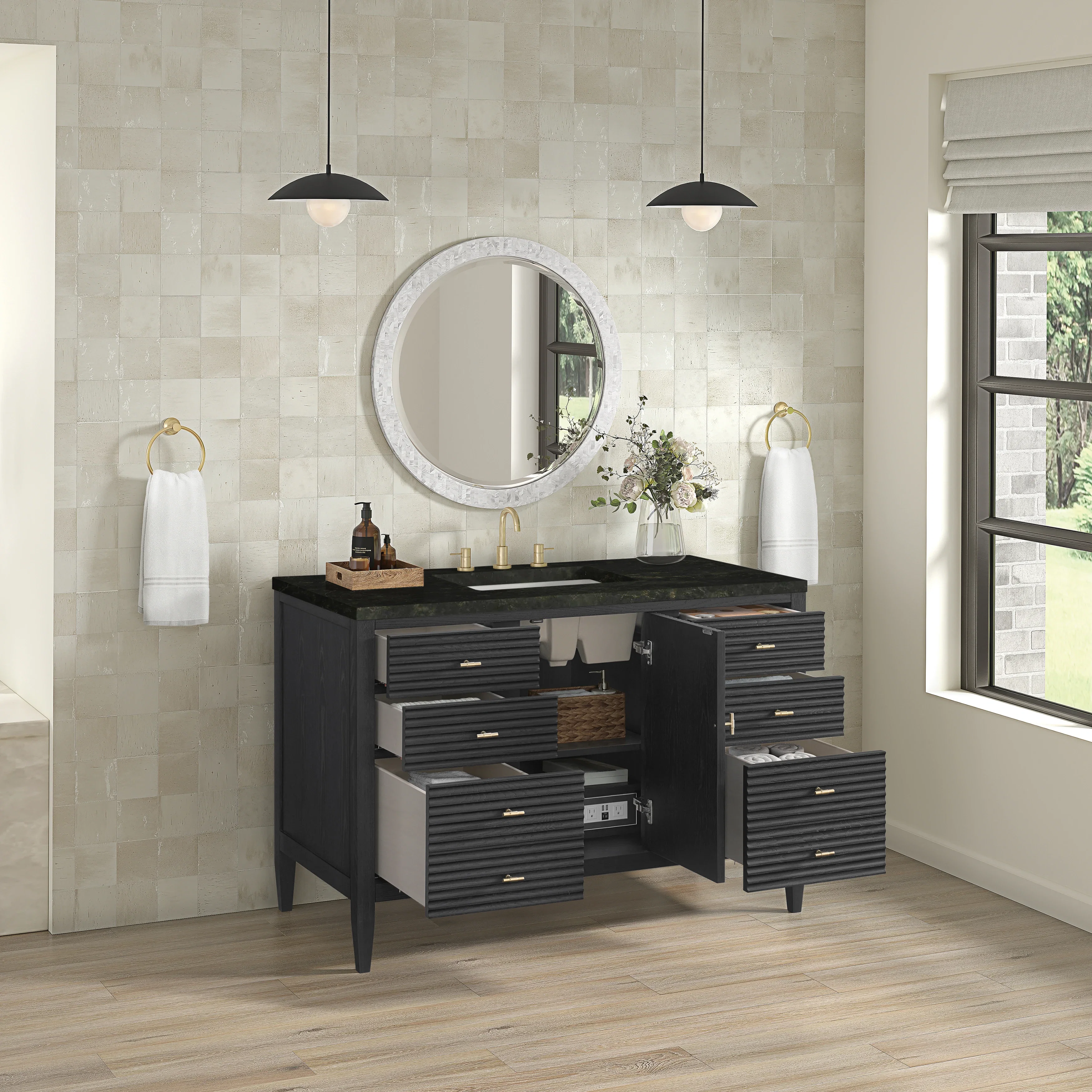 Myrrin 48" Single Vanity, Carbon Oak, w/ 3 CM Phantome Eclos Top
