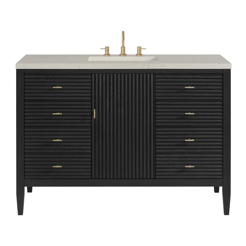 Myrrin 48" Single Vanity, Carbon Oak, w/ 3 CM Siberian Silestone Top