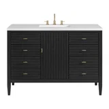 Myrrin 48" Single Vanity, Carbon Oak w/ 3 CM White Zeus Silestone Top