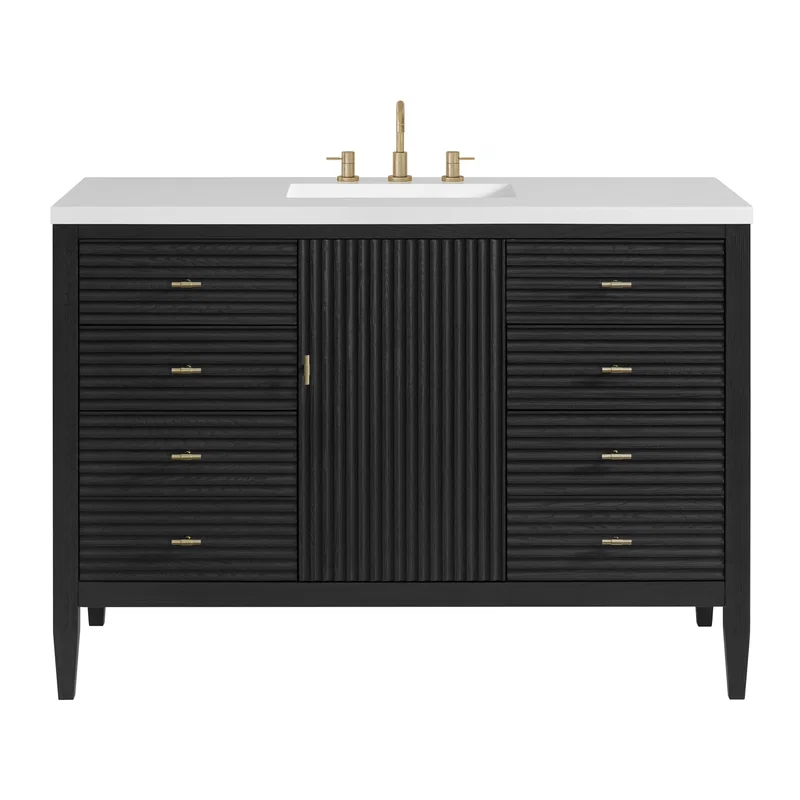 Myrrin 48" Single Vanity, Carbon Oak w/ 3 CM White Zeus Silestone Top