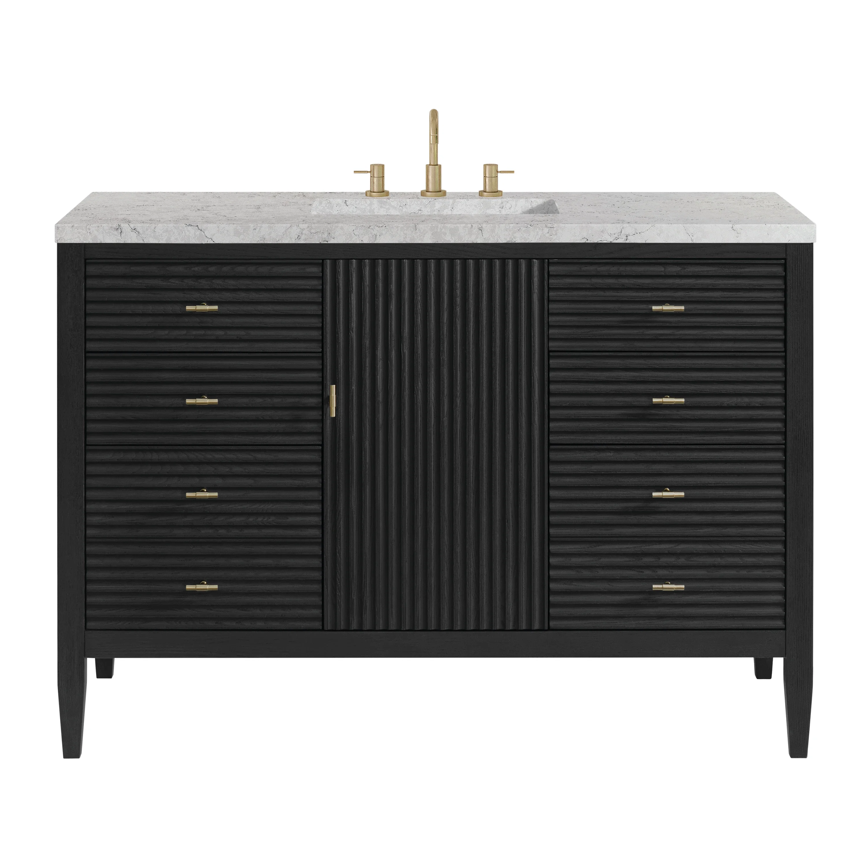 Myrrin 48" Single Vanity, Carbon Oak w/ 3 CM Eternal Jasmine Pearl Silestone Top w/FreePower Wireless Charger