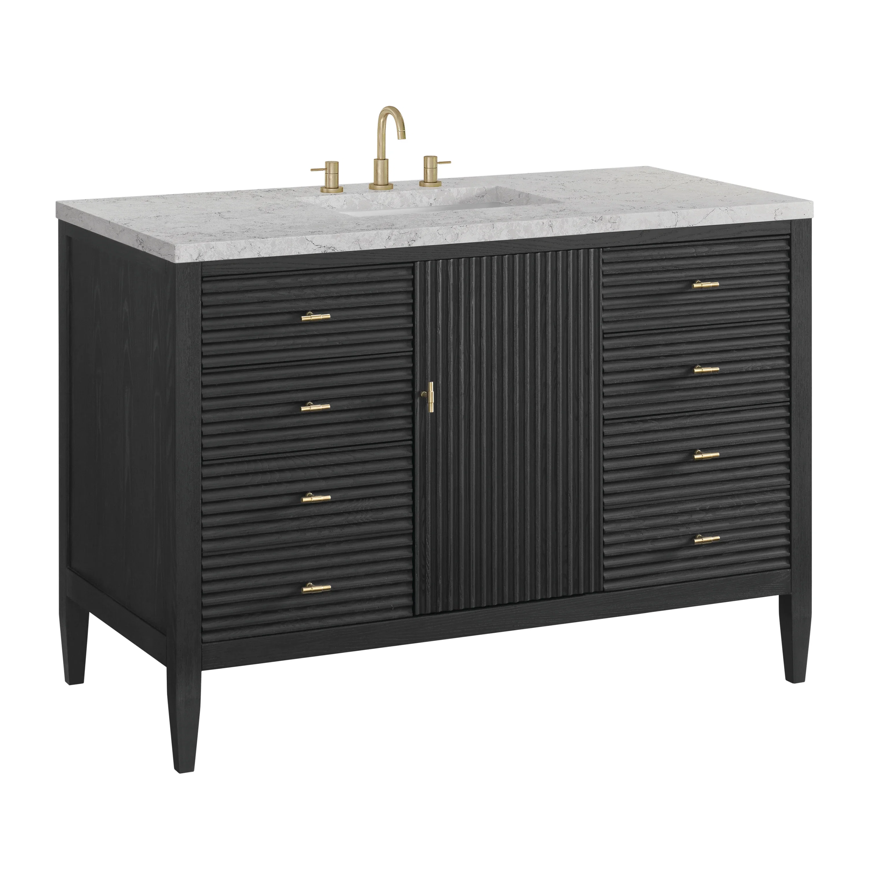 Myrrin 48" Single Vanity, Carbon Oak w/ 3 CM Eternal Jasmine Pearl Silestone Top w/FreePower Wireless Charger