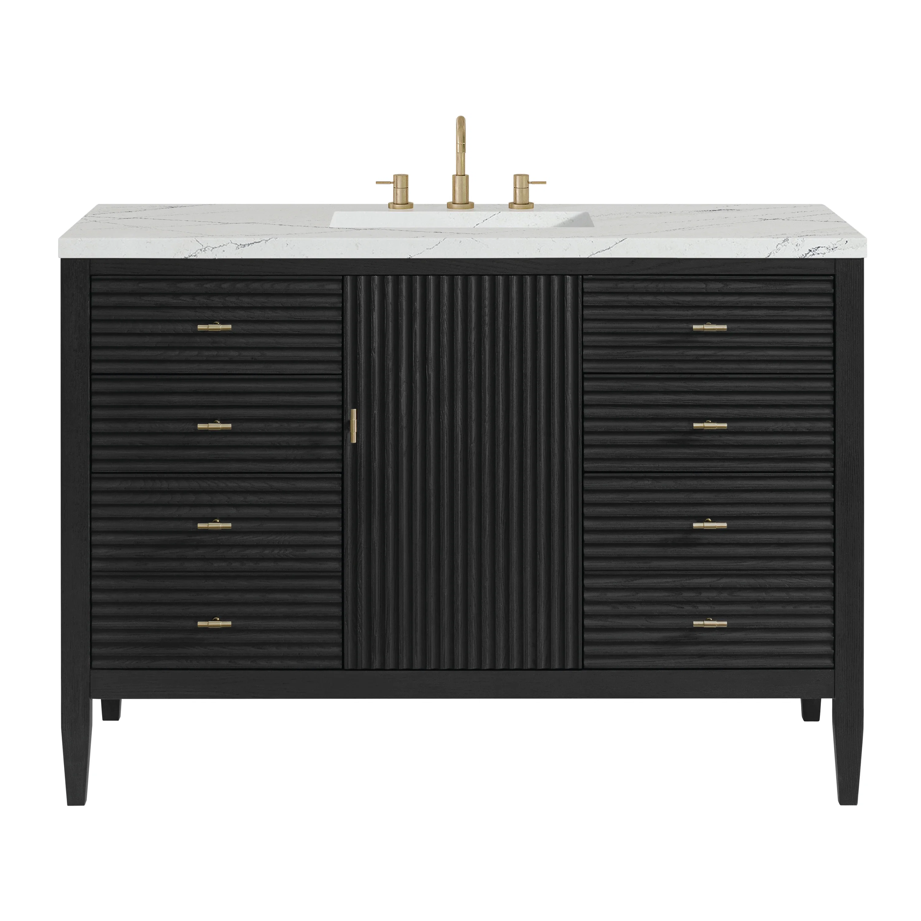 Myrrin 48" Single Vanity, Carbon Oak w/ 3 CM Ethereal Noctis Silestone Top w/FreePower Wireless Charger
