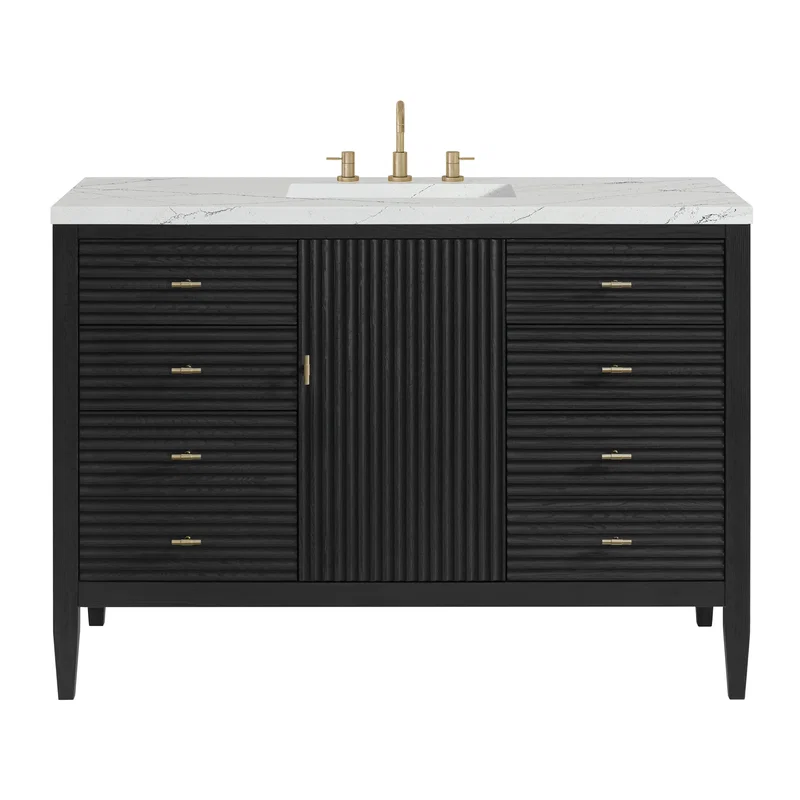 Myrrin 48" Single Vanity, Carbon Oak w/ 3 CM Ethereal Noctis Silestone Top w/FreePower Wireless Charger