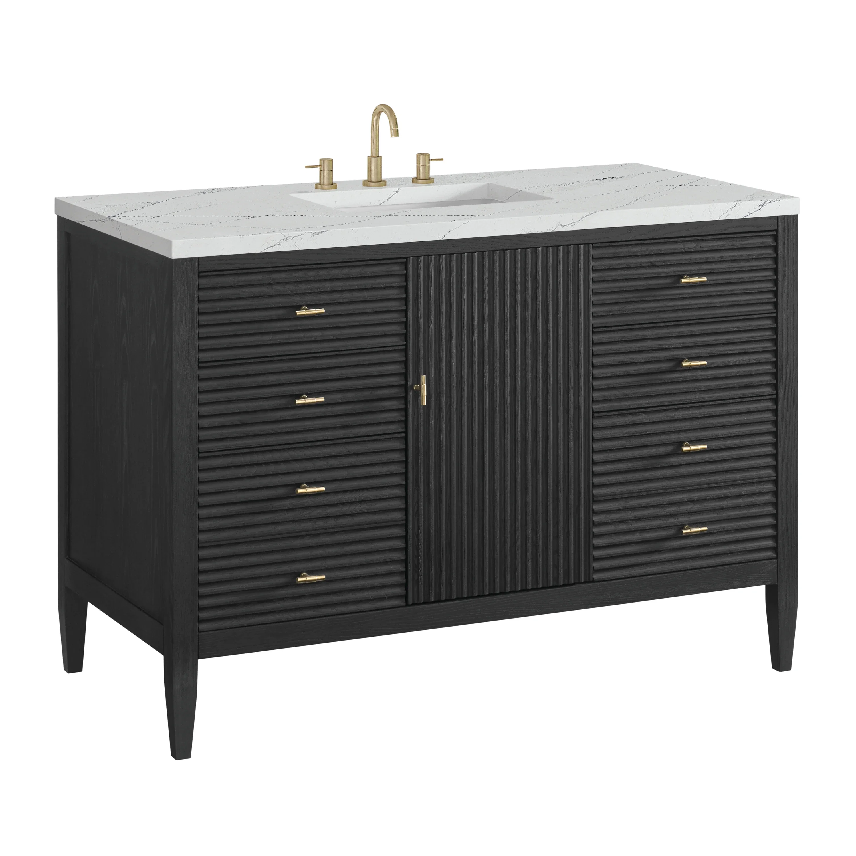 Myrrin 48" Single Vanity, Carbon Oak w/ 3 CM Ethereal Noctis Silestone Top w/FreePower Wireless Charger