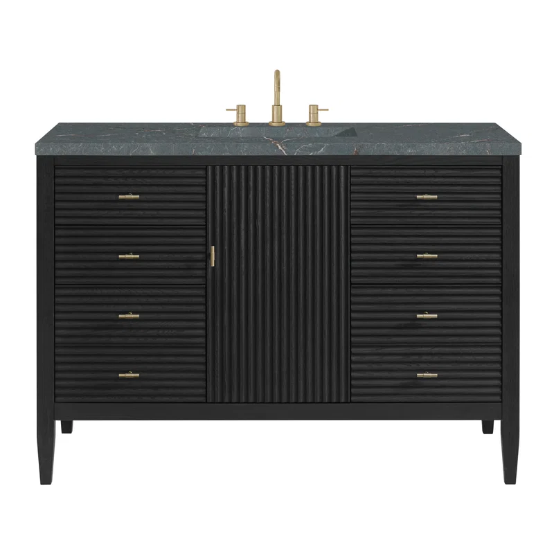 Myrrin 48" Single Vanity, Carbon Oak w/ 3 CM Parisien Bleu Silestone Top w/FreePower Wireless Charger
