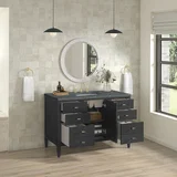 Myrrin 48" Single Vanity, Carbon Oak w/ 3 CM Parisien Bleu Silestone Top w/FreePower Wireless Charger