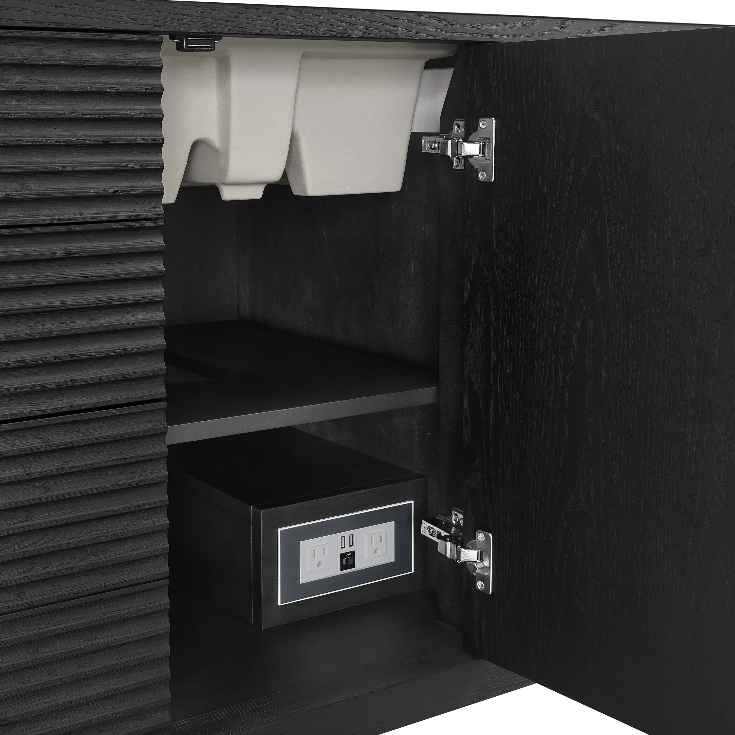 Myrrin 48" Single Vanity, Carbon Oak, w/ 3 CM Tajnar Eclos Top w/FreePower Wireless Charger