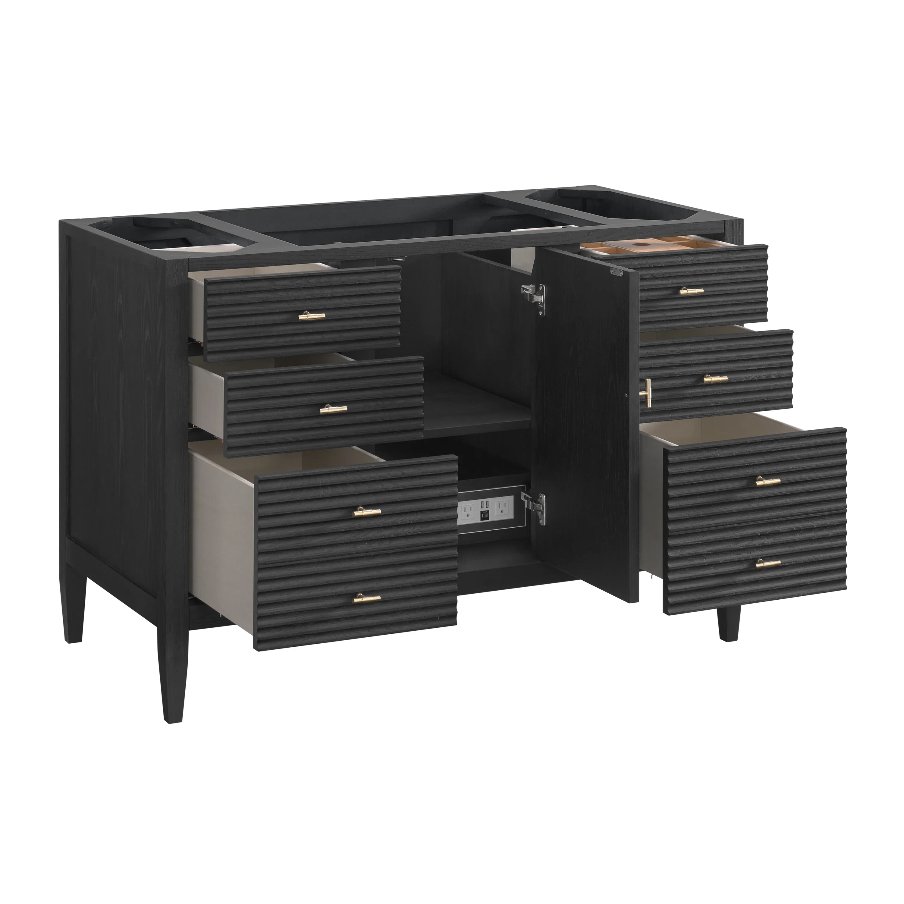 Myrrin 48" Single Vanity, Carbon Oak, w/ 3 CM Tajnar Eclos Top w/FreePower Wireless Charger