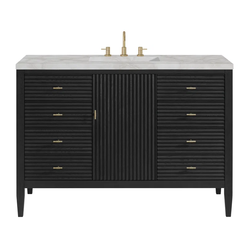 Myrrin 48" Single Vanity, Carbon Oak w/ 3 CM Victorian Silver Silestone Top w/FreePower Wireless Charger