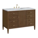 Myrrin 48" Single Vanity, Mid Century Walnut w/ 3 CM Carrara White Marble Top