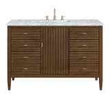 Myrrin 48" Single Vanity, Mid Century Walnut w/ 3 CM Carrara White Marble Top